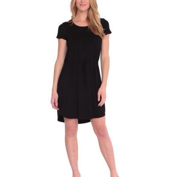 Olive & Oak Dresses & Skirts - Olive & Oak Black Short Sleeve Drawstring Waist Jersey Knit Dress L